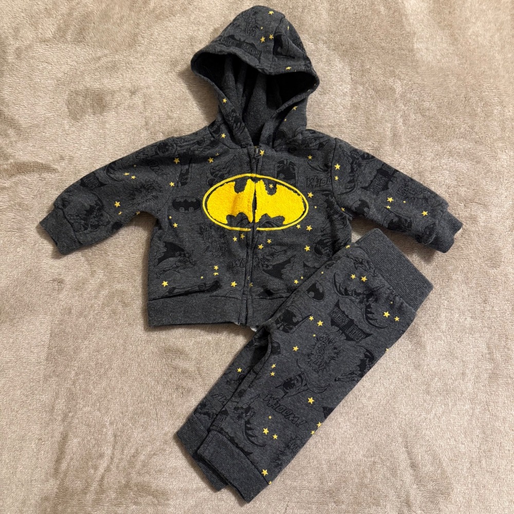DC Comics Batman Baby Boys 2 Piece Hoodie and Joggers Set Grey Yellow 3-6M